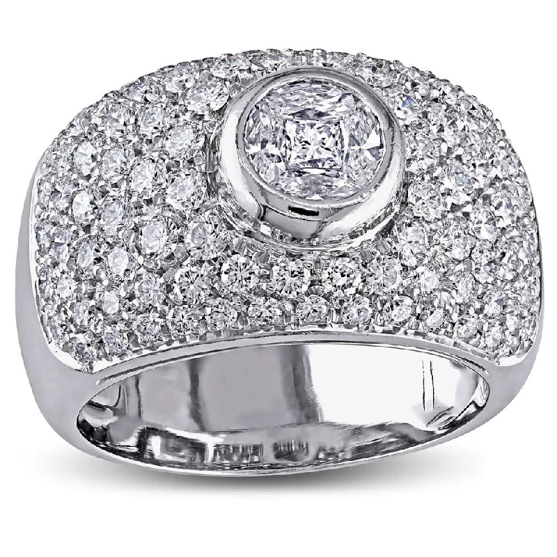 Miadora Signature Collection 18k White Gold 1-1/2ct TDW Bezel Set Pave Diamond Ring