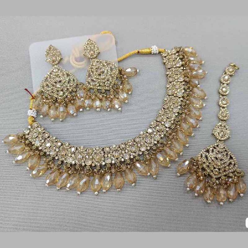 Rani Sati Jewels Gold Plated Crystal and Pearl Necklace Set