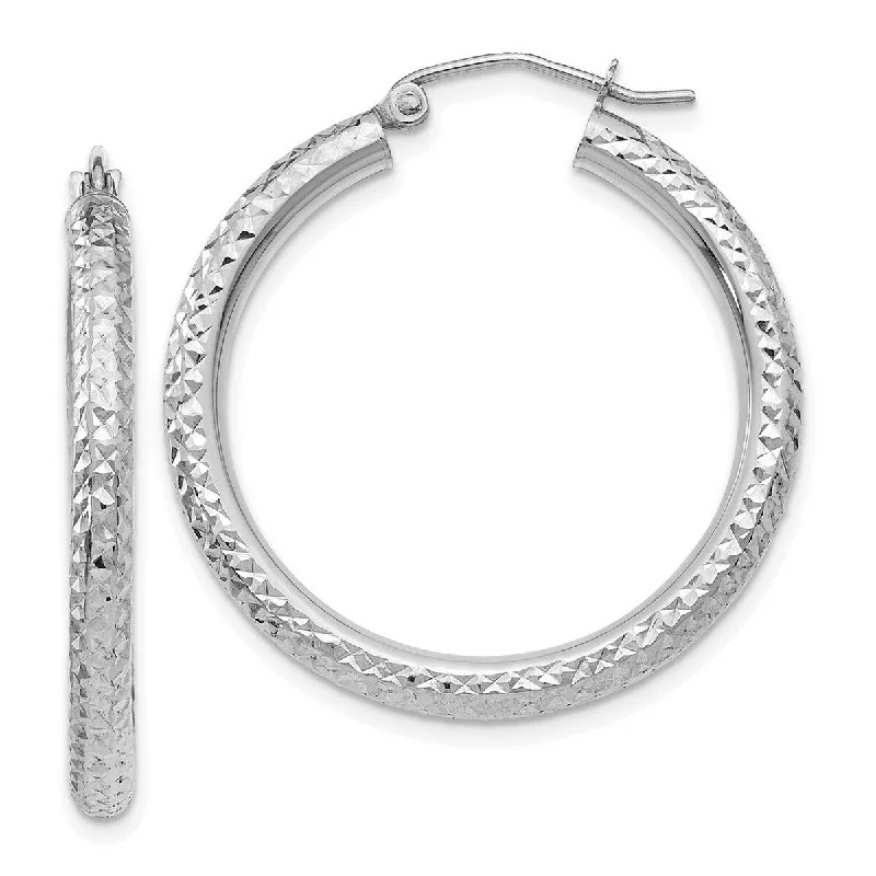 Curata 14k White Gold Diamond Cut 29x3mm Round Tube Hoop Earrings