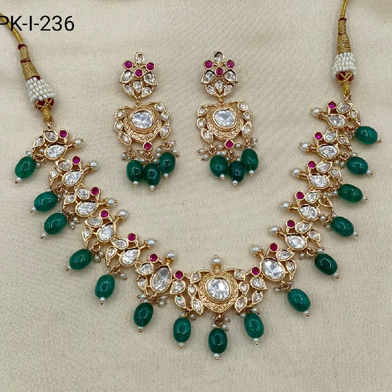 Royal Kundan Jewellery Gold Plated Polki Kundan And Beads Necklace Set