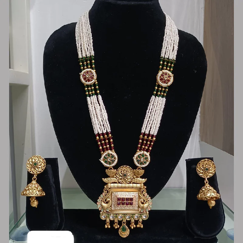 JCM Gold Plated Kundan Stone And Meenakari Long Necklace Set