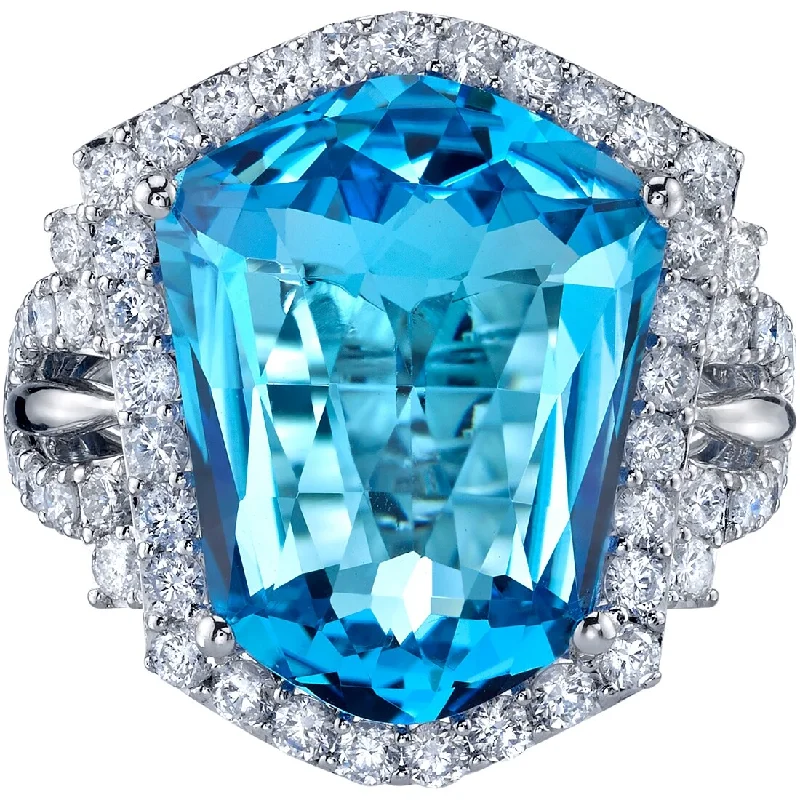 Oravo 12.50 ct Swiss Blue Topaz and Diamond Ring in 14k White Gold