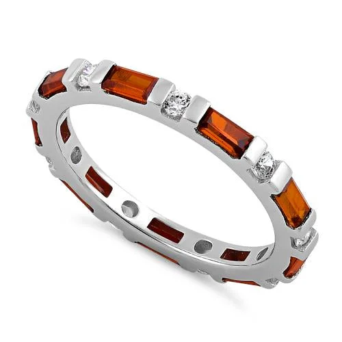 Sterling Silver Fire Orange and Clear CZ Eternity Ring