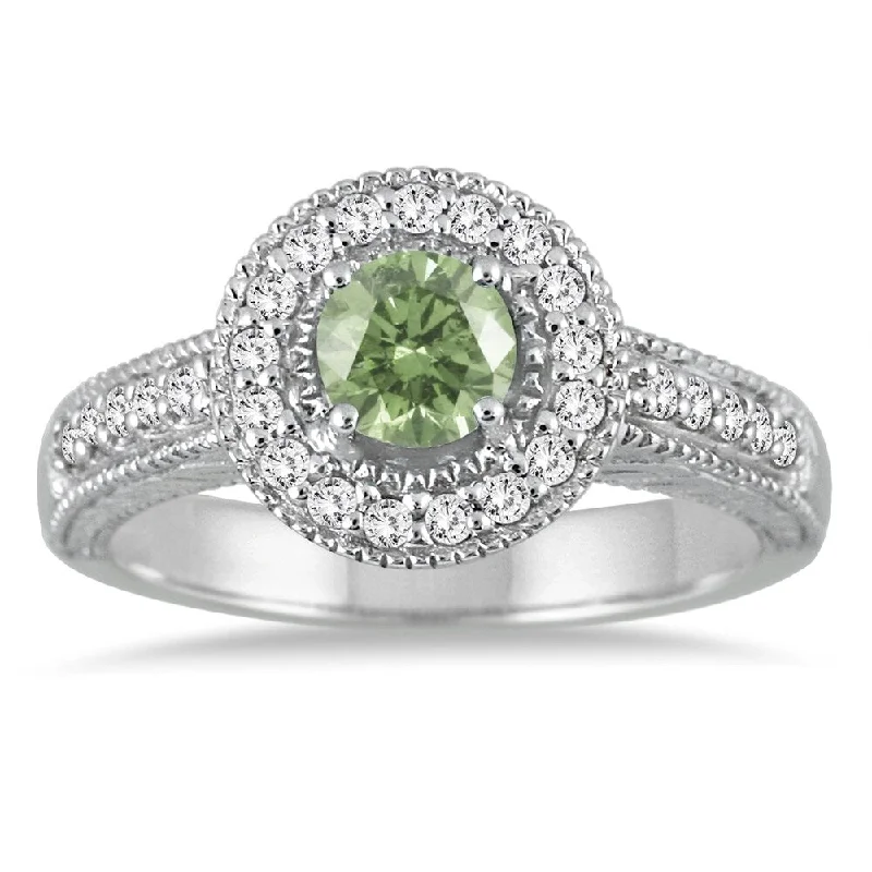 1/2 Carat Green Amethyst and Diamond Ring in 10K White Gold