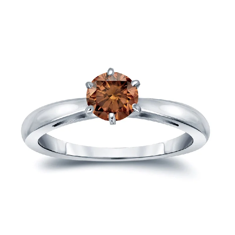 Auriya 1/4ctw 6 Prong Round Solitaire Brown Diamond Ring 14k Gold