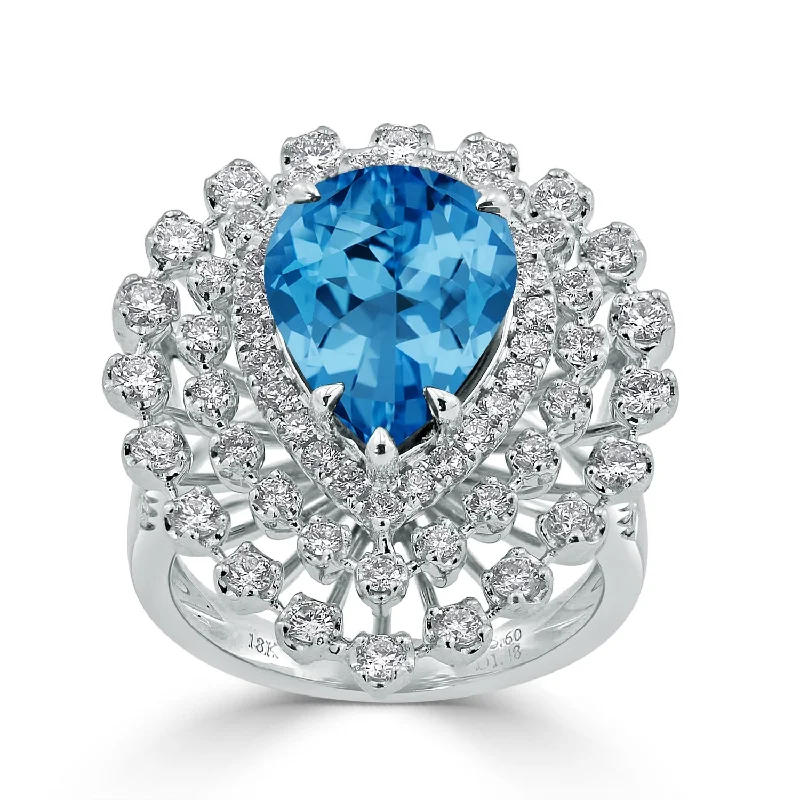 Auriya 5 5/8ct Pear-cut Blue Topaz and Halo Diamond Ring 1 1/2cttw 18K Gold