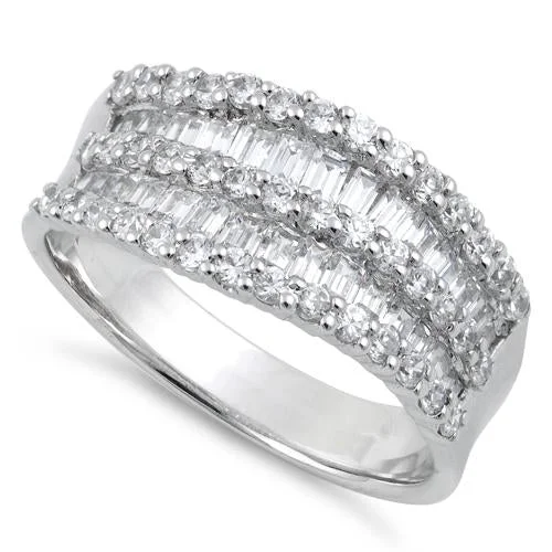 Sterling Silver Elegant Twin Curve Clear CZ Ring