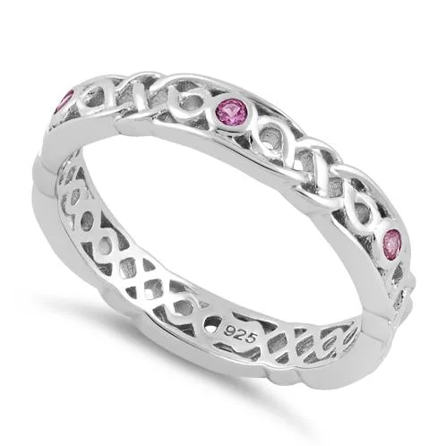 Sterling Silver Braided Eternity Ruby CZ Ring