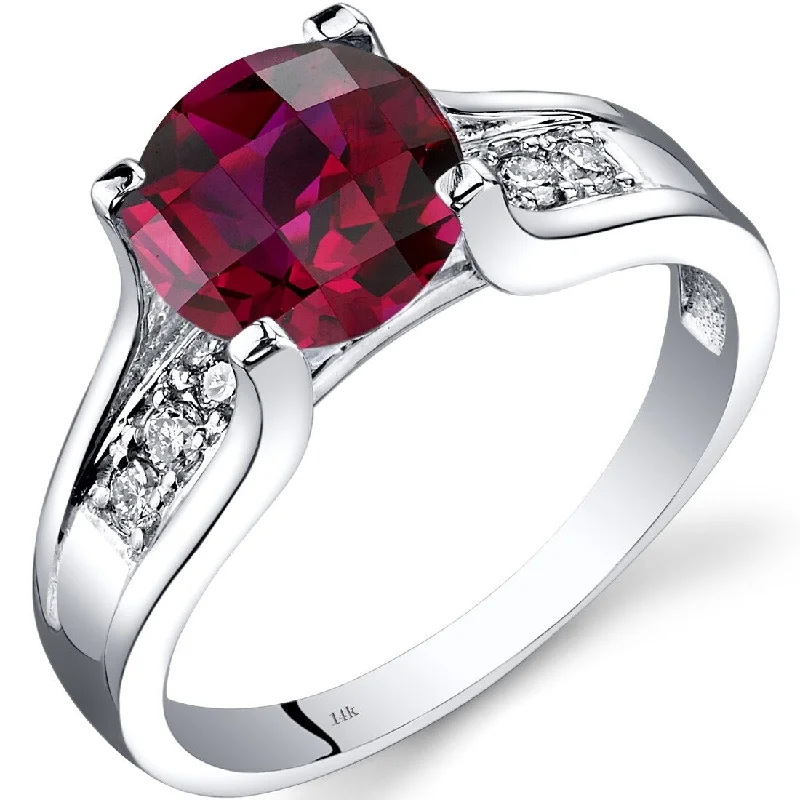 14k White Gold 2.5ct Created Ruby and Diamond Ring