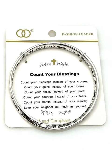 Count Your Blessings Silver bangle Inspirational bracelet