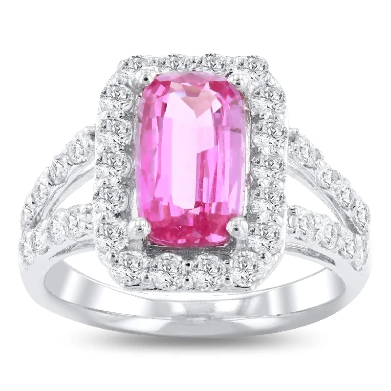 Auriya Platinum 2 1/3ct Rare Unheated Pink Sapphire and 1 1/5ct TDW Diamond Ring