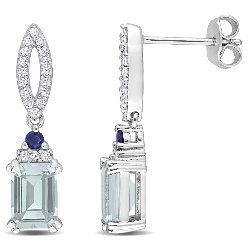 Miadora 2ct TGW Aquamarine Blue Sapphire and 1/5ct TDW Diamond Earrings Sterling Silver