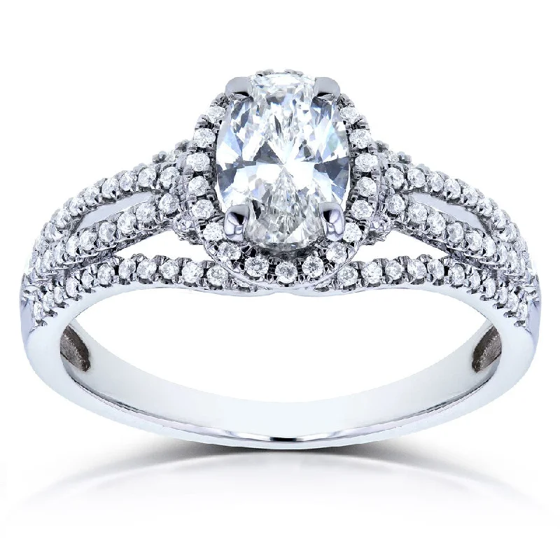 Annello by Kobelli 14k White Gold 1ct TDW Certified Oval Diamond Ring (G, SI1)