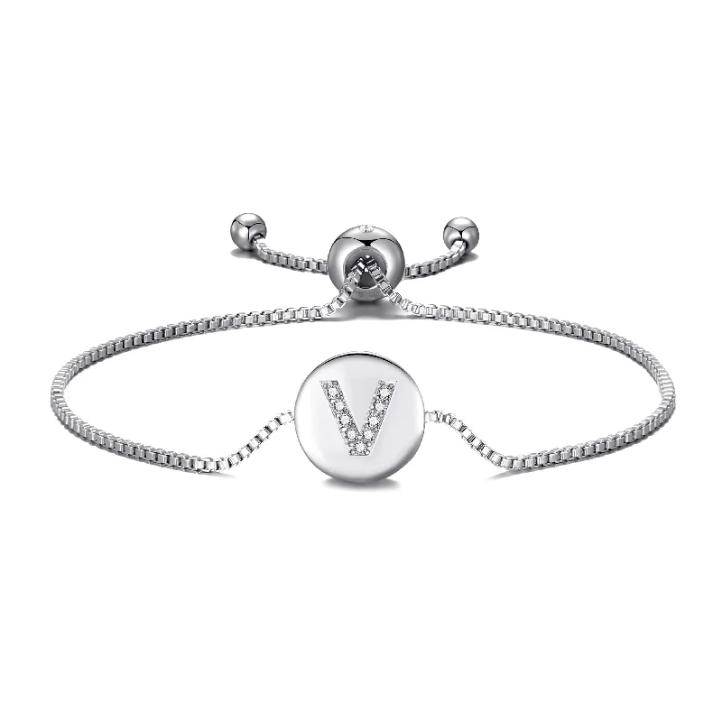 Initial Friendship Bracelet Letter V Created with Zircondia® Crystals