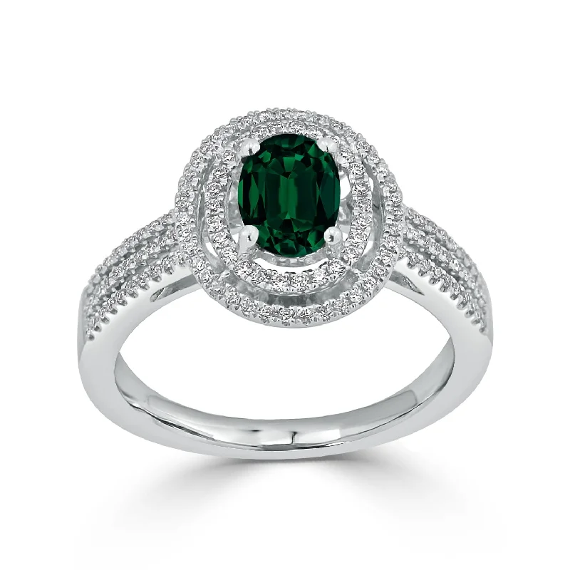 Auriya Modern 3/4ct Oval Emerald and Halo Diamond Ring 1/4cttw 18K Gold