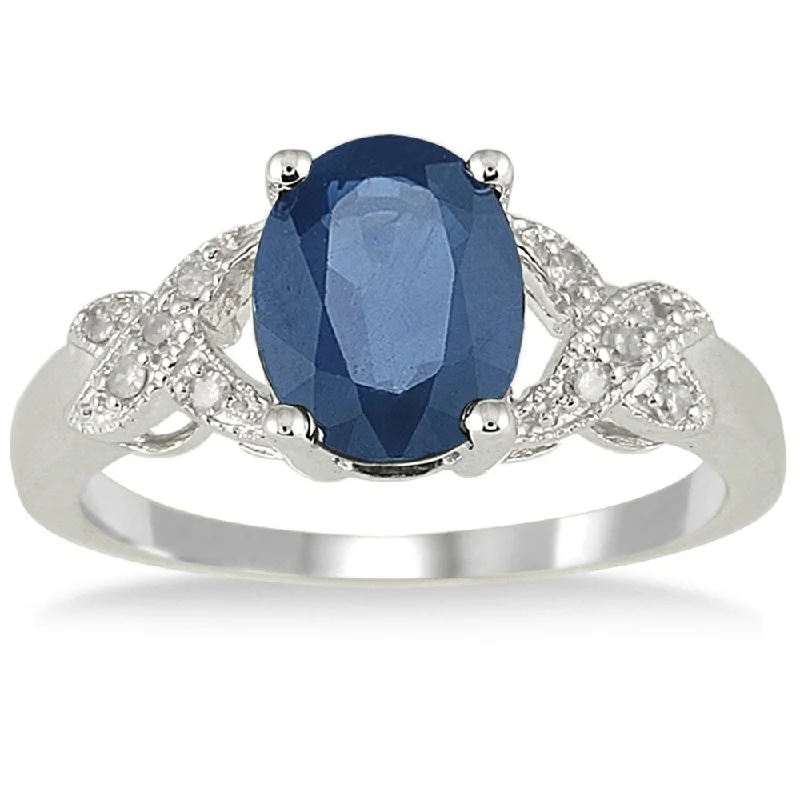 2.20 Carat Oval Sapphire and Diamond Ring in 10K White Gold