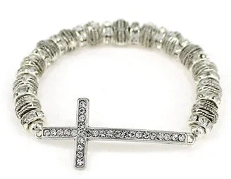 Silver Stretch Inspirational Bracelet with Cross