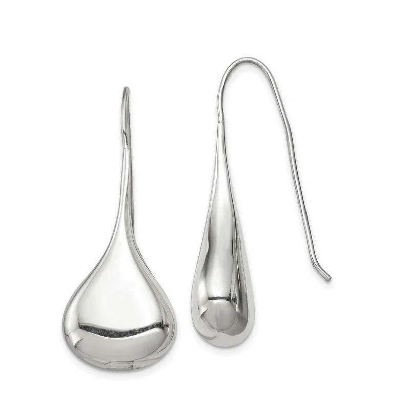 Curata 925 Sterling Silver Tear-drop French Wire Drop Dangle Earrings (12mm x 43mm)