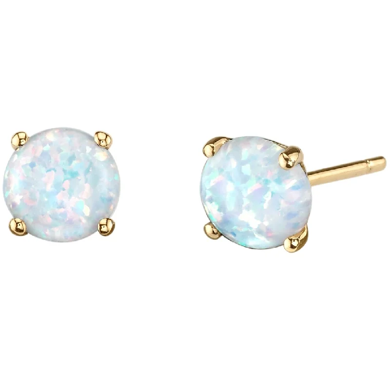 14k Yellow Gold White Opal Stud Earrings 1 ct Round Shape