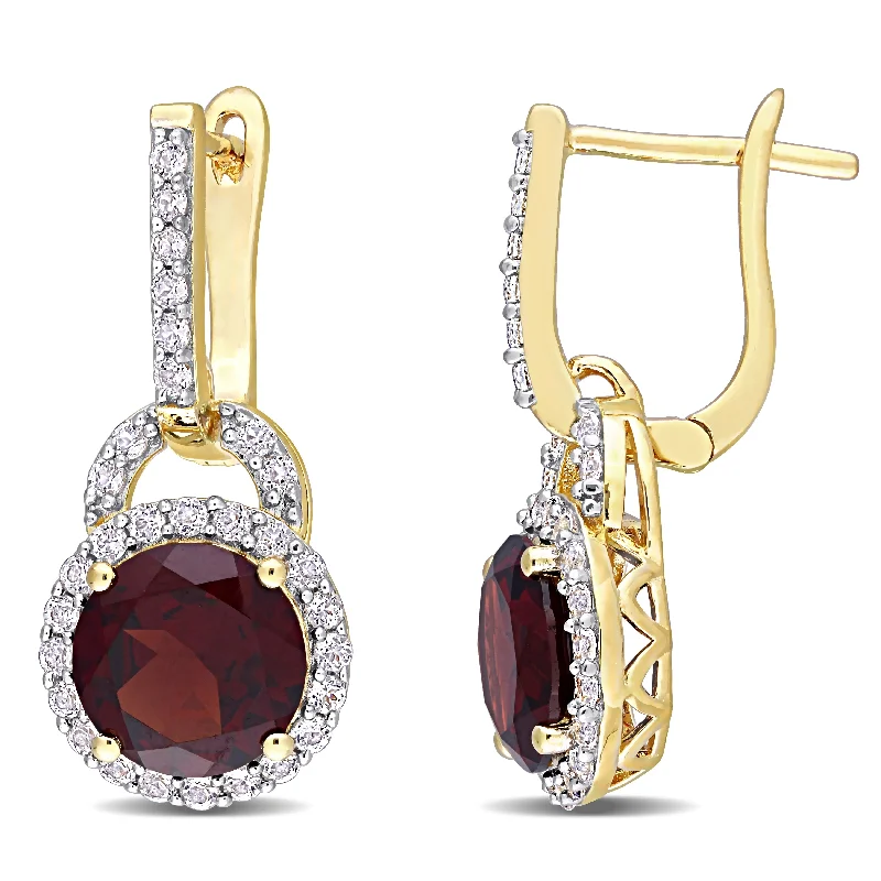 Miadora Yellow Plated Sterling Silver Garnet & White Topaz Halo Drop Cuff Earrings - 23.5 mm x 10.6 mm x 9.6 mm