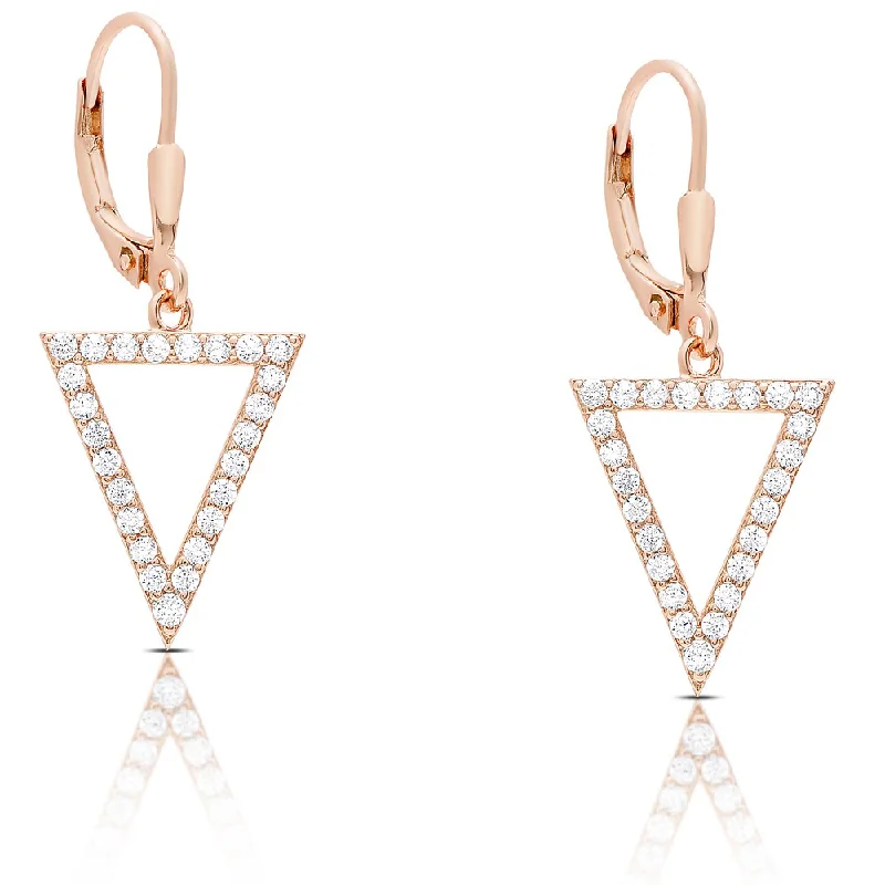 Dolce Giavonna Rose Gold Over Silver or Sterling Silver Cubic Zirconia Triangle Dangle Earrings