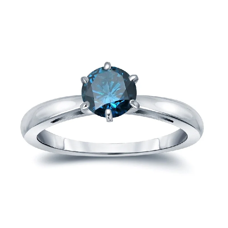 Auriya 3/4ctw Round Solitaire Blue Diamond Ring 14k Gold 6 Prong (SI2-SI3)