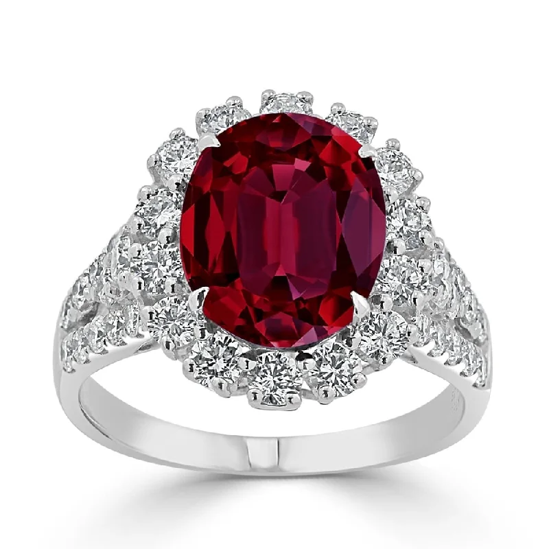 Auriya 4 7/8ct Oval-cut Red Ruby and Halo Diamond Ring 7/8ctw 18K Gold