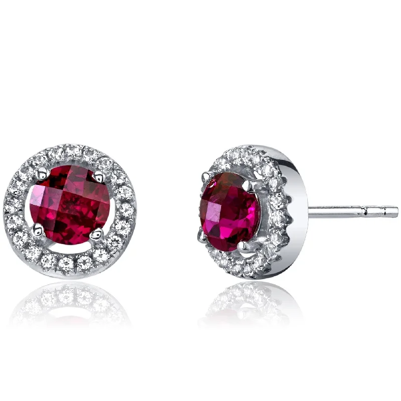 14k White Gold 1.65 ct Created Ruby Stud Earrings