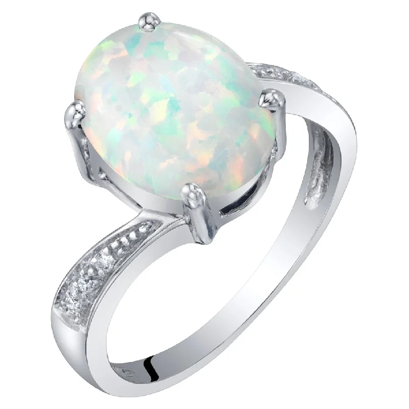 14k White Gold 1.28ct Created Opal and Diamond Ring