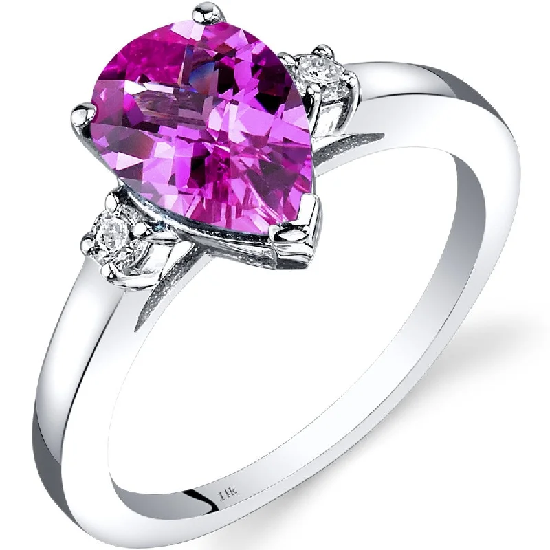 14k White Gold 2.5ct Created Pink Sapphire and Diamond Ring