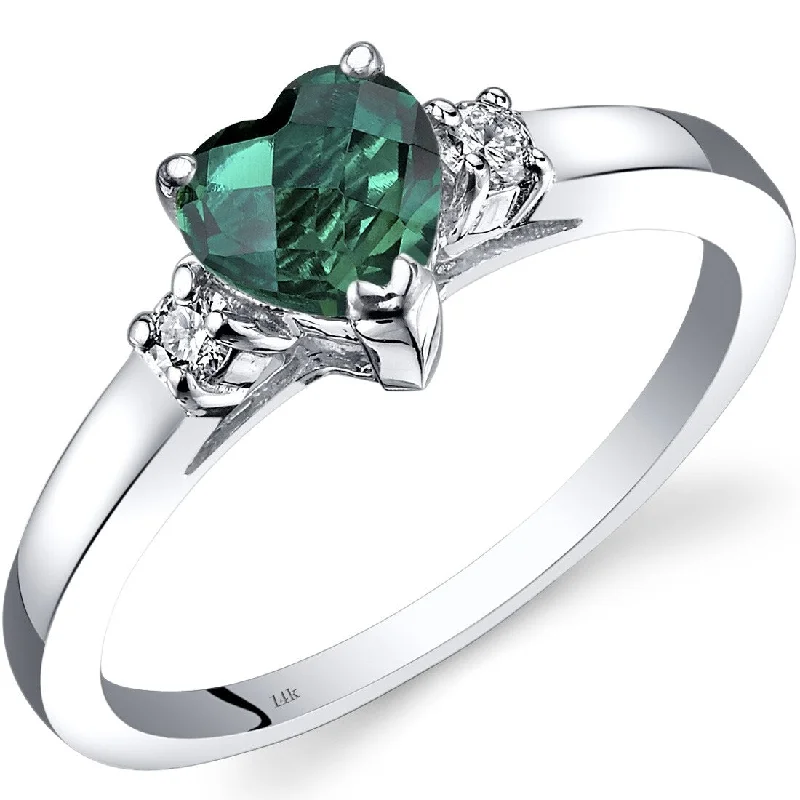 14k White Gold 0.75ct Created Emerald and Diamond Ring