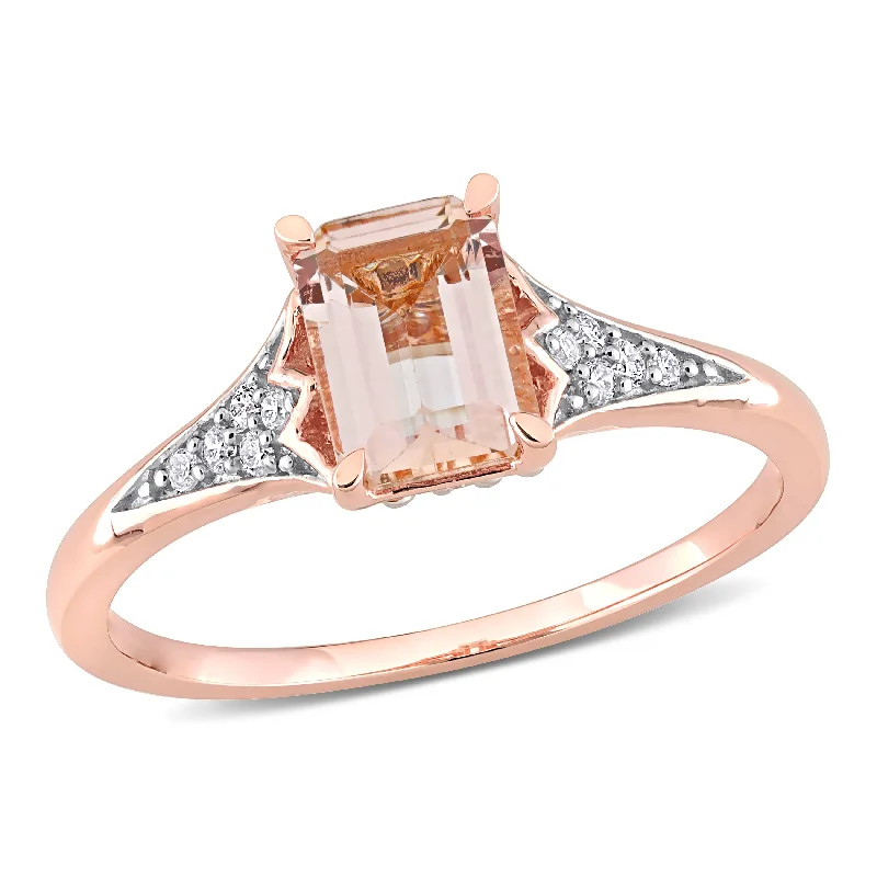 Miadora 10k Rose Gold Octagon-cut Morganite and 1/10ct TDW Diamond Ring