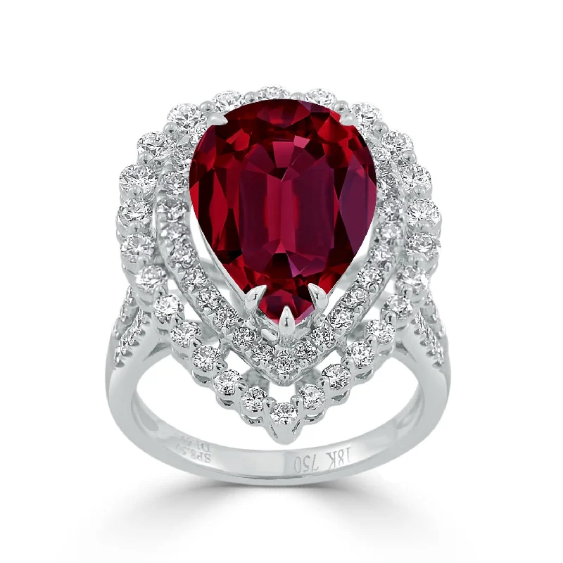 Auriya 9 5/8ct Pear-cut Red Ruby and Halo Diamond Ring 1 5/8cttw 18K Gold