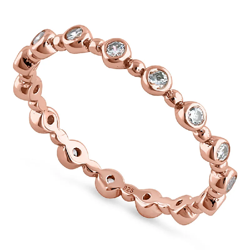 Sterling Silver Rose Gold Plated Round Cut Clear CZ Eternity Ring