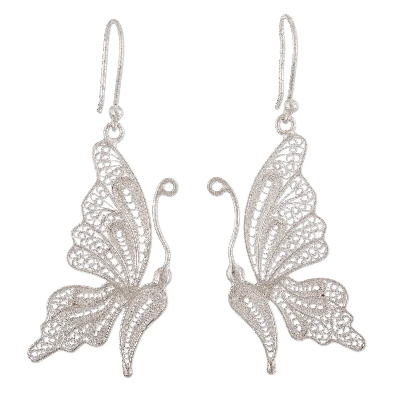 Novica Handmade White Butterfly Silver Filigree Earrings