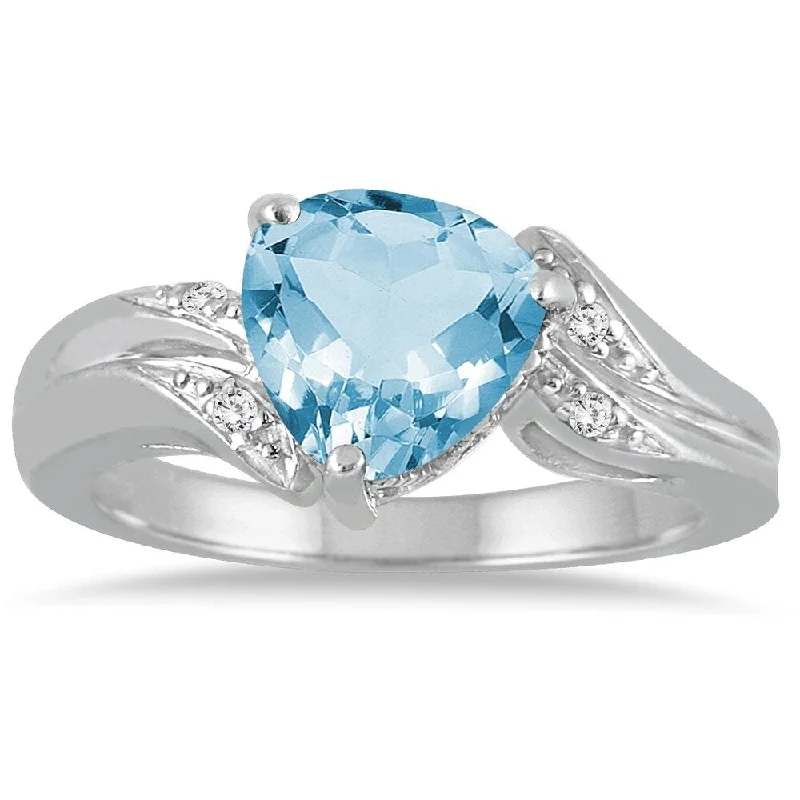 2 1/4 Carat Trillion Cut Blue Topaz and Diamond Ring in 10K White Gold