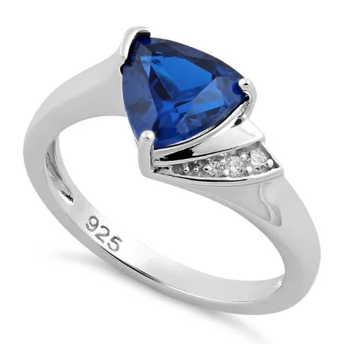 Sterling Silver Elegant Trillion Cut Blue Spinel CZ Ring