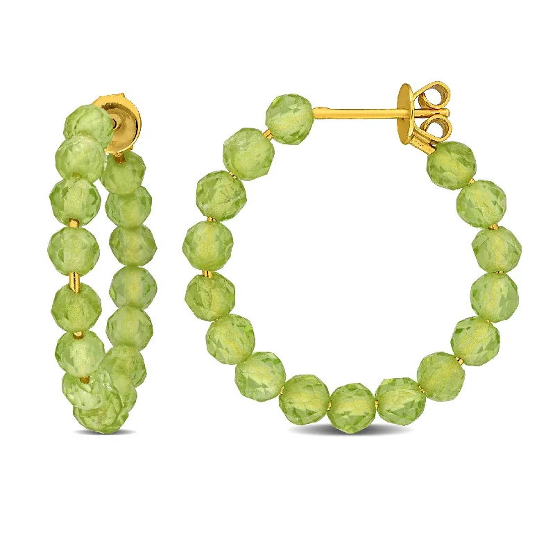 Miadora 5ct TGW Peridot Beaded Facetted Hoop Earrings Yellow Silver