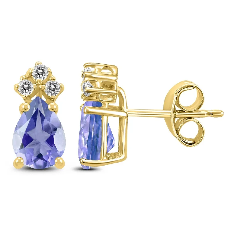 Marquee 14K Yellow Gold 5x3MM Pear Tanzanite and Diamond Earrings