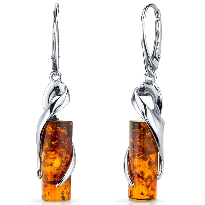 Baltic Amber Elliptical Earrings in Sterling Silver