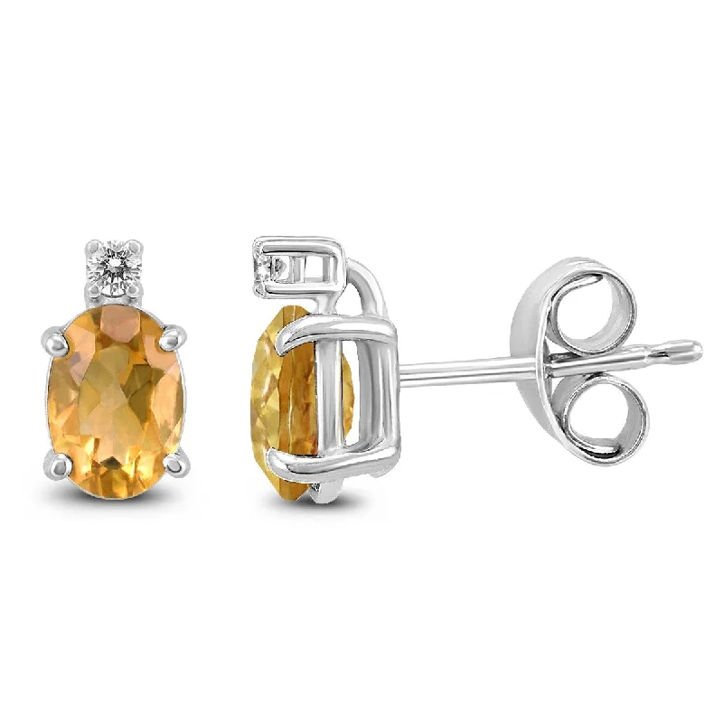 Marquee 14K White Gold 7x5MM Oval Citrine and Diamond Earrings