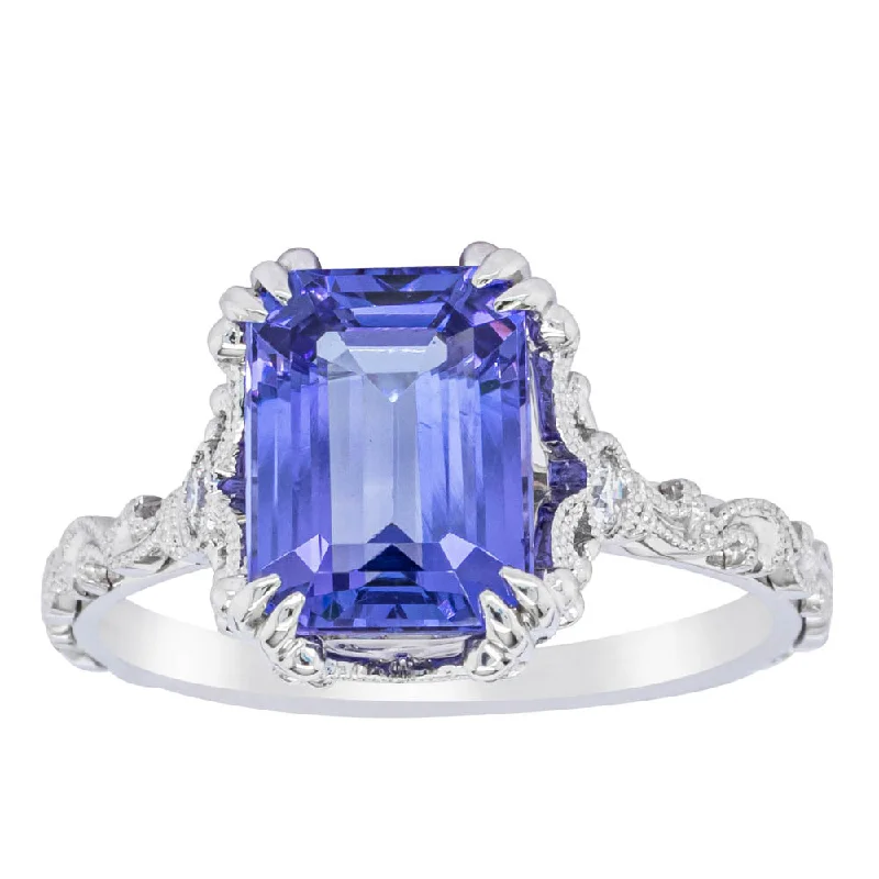 18ct White Gold Tanzanite & Diamond Romanov Ring