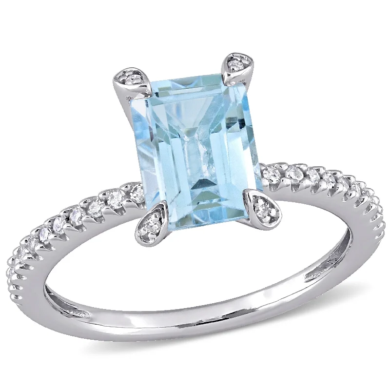 Miadora 2ct TGW Octagon-Cut Sky-Blue Topaz and 1/10ct TW Diamond Ring in 10k White Gold