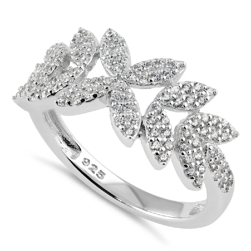 Sterling Silver Elegant Leaf CZ Ring