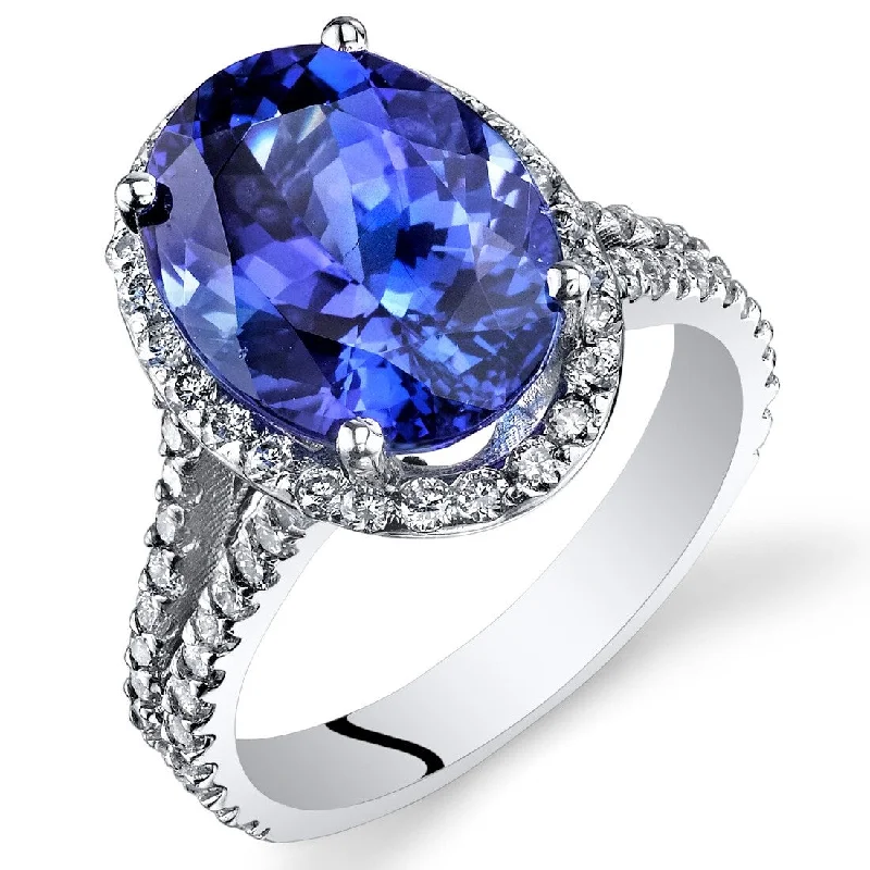 Oravo 5.64 ct Tanzanite Oval and Diamond Ring in 14k White Gold