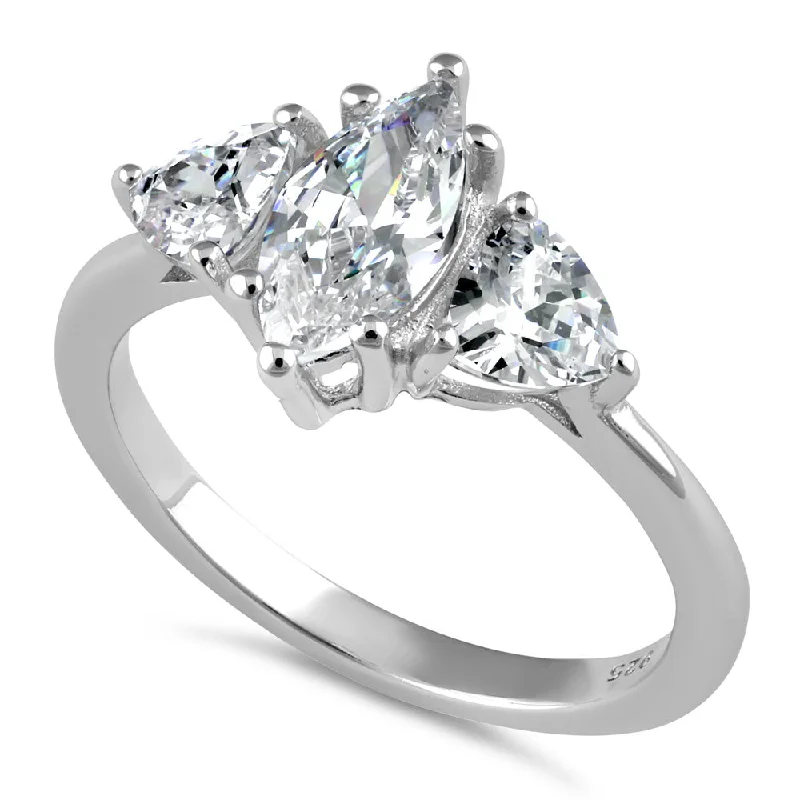 Sterling Silver Marquise Trillion CZ Ring