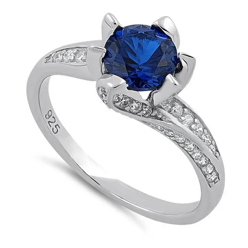 Sterling Silver Round Cut Blue Spinel & Clear CZ Ring