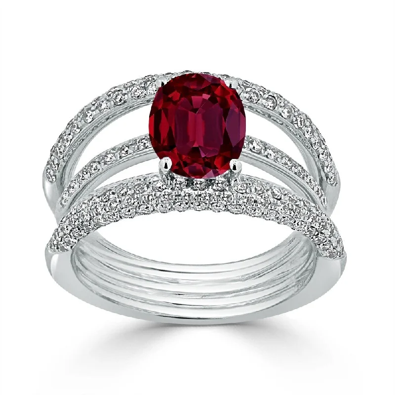 Auriya Modern 2ct Oval Red Ruby and Diamond Ring 9/10ctw 18K Gold