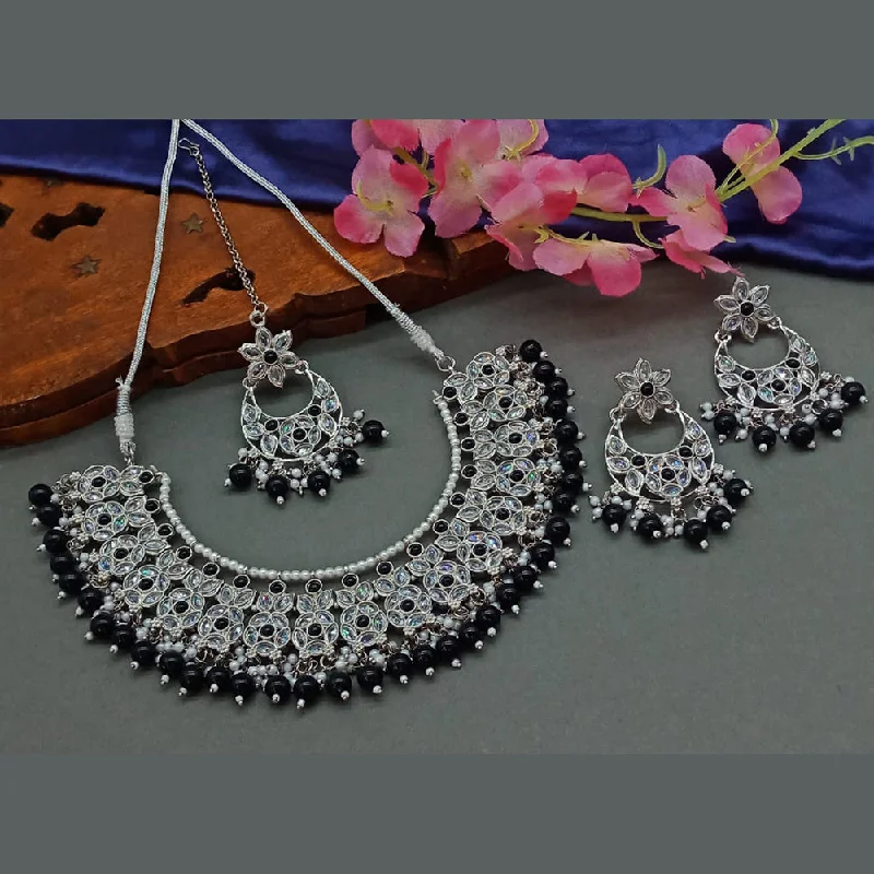 India Art Silver Plated Crystal Stone And Pearls Necklace Set