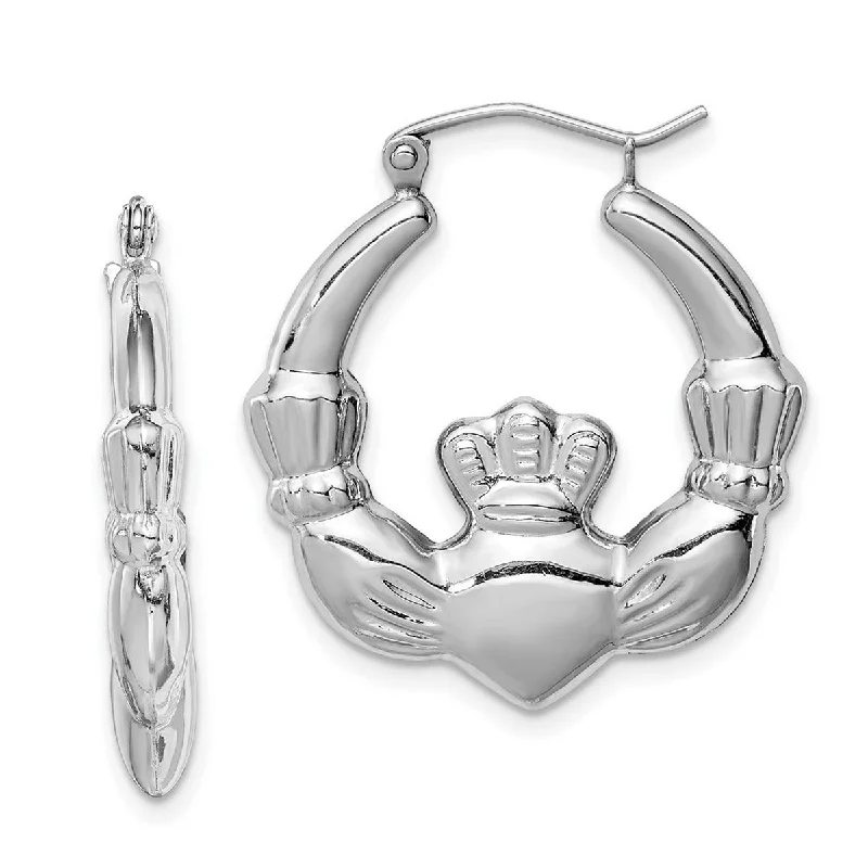 Curata 925 Sterling Silver Rhodium 25mm Irish Claddagh Celtic Hoop Earrings